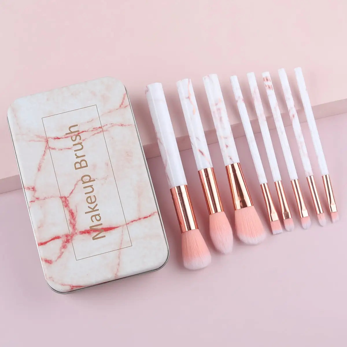 8-Pc Marble Makeup Brush Set with Case | Synthetic Fiber Makeup Brush Set QXL