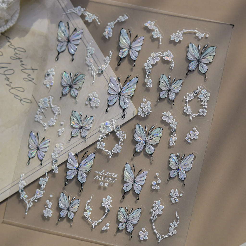 5D Butterfly Rhinestone Nail Stickers | Floral Vine Decals 5D Nail Stickers QXL
