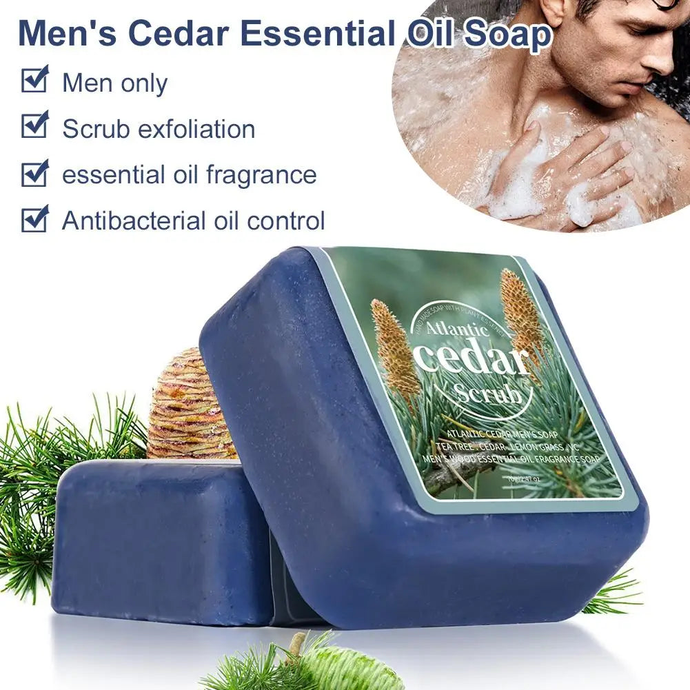 Men's Cedar Essential Oil Scrub Soap Bar | Moisturizing Men's Bar Soap QXL