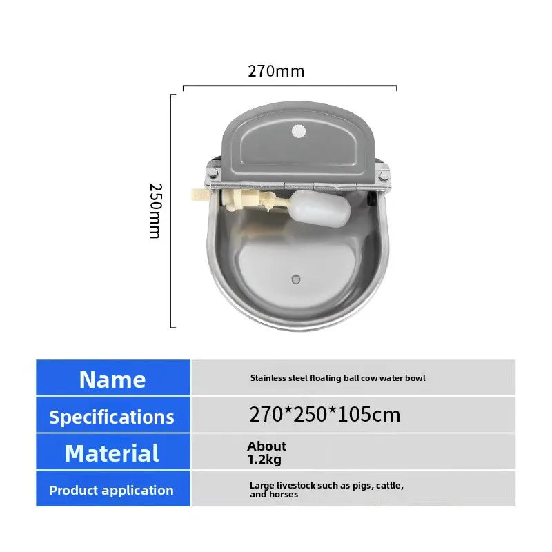 304 Stainless Steel Automatic Livestock Waterer | Float Valve Bowl Livestock Waterer Bowl QXL Silver