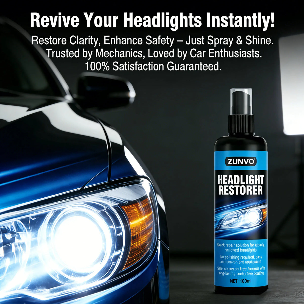 Car Headlight Restorer Spray – Clears Cloudy Yellowed Lenses Headlight Restorer Spray QXL