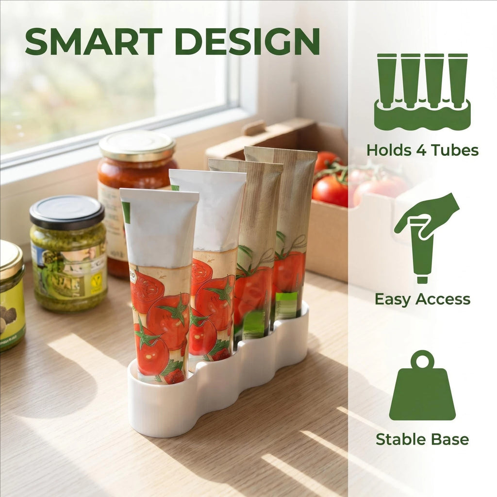 4-Slot Condiment Tube Holder for Fridge & Pantry | ABS Kitchen Tube Organizer QXL