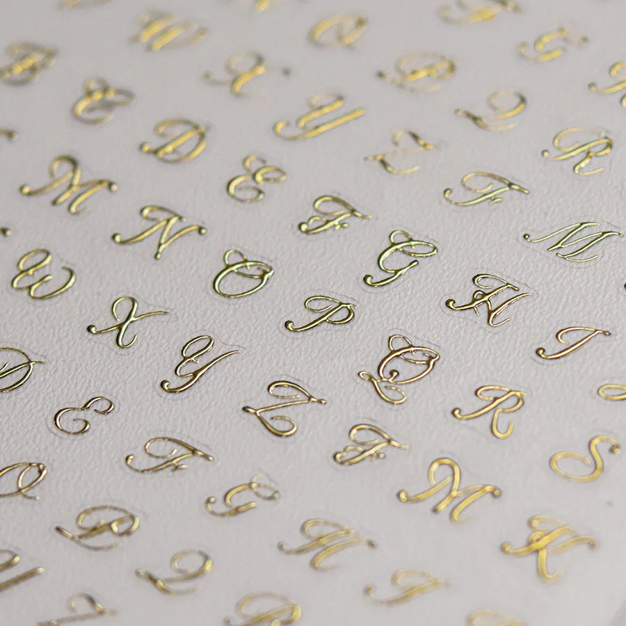 5D Hot Stamping Alphabet Nail Stickers – Gold & Silver Letters Nail Art Stickers QXL