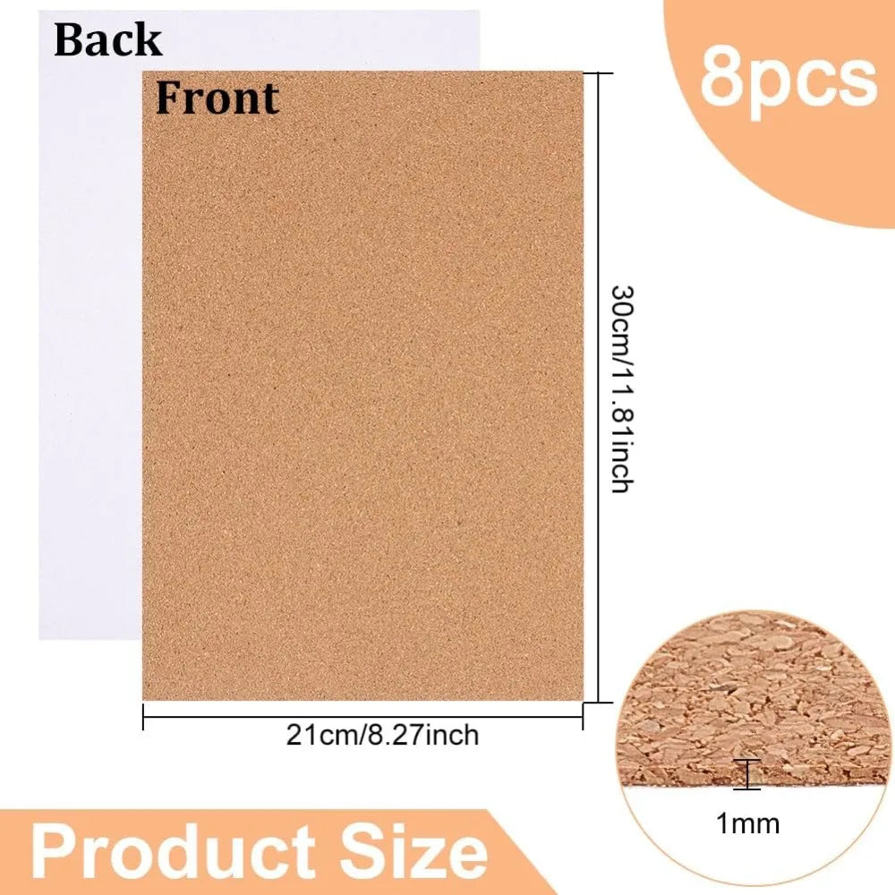 8-Pack Self-Adhesive A4 Cork Sheets 1mm | Coasters & DIY Decor Cork Craft Sheets QXL