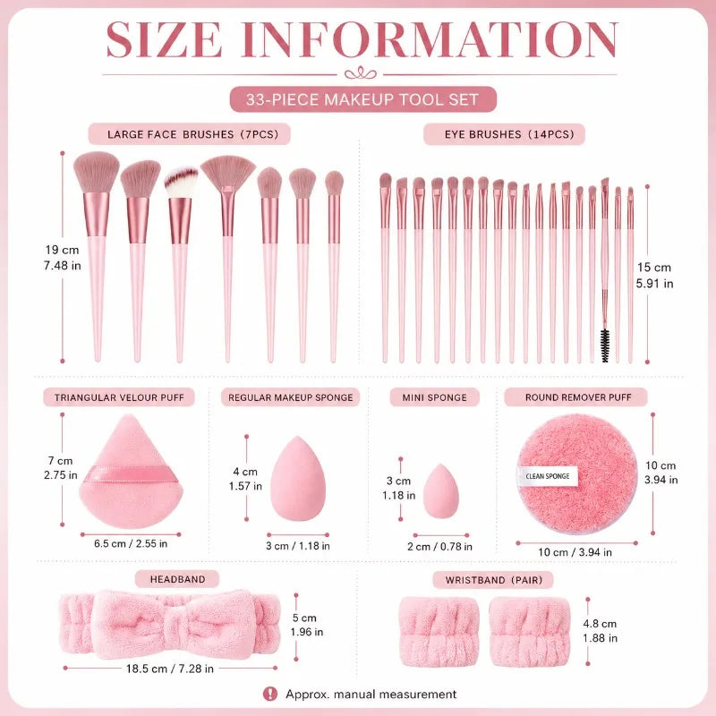 33-Pc Makeup Brush & Sponge Kit | Puffs, Headband & Wristbands Makeup Tool Set QXL
