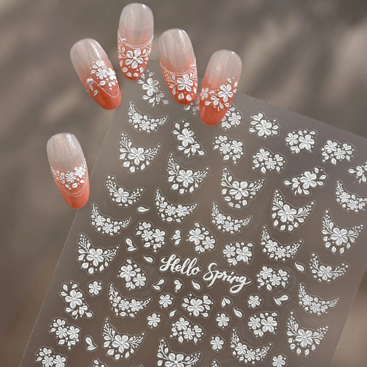 5D White Floral Nail Stickers | Self-Adhesive Spring Decals Nail Art Stickers QXL