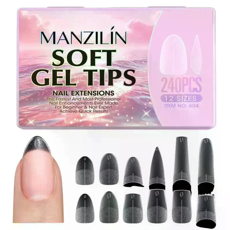 240-Pc Soft Gel Nail Tips | Almond Coffin Stiletto Full Cover Soft Gel Nail Tips QXL