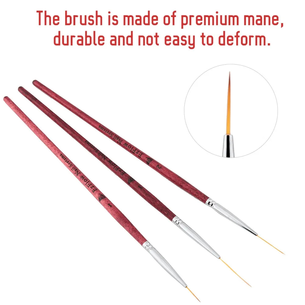 3-Pc Nail Art Liner Brush Set | Fine Detail Drawing Pens Nail Art Liner Brush QXL