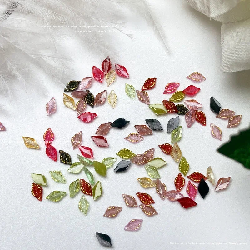 50-Pc 3D Kawaii Leaf Nail Art Charms | Colorful Acrylic Decor Nail Art Charms QXL