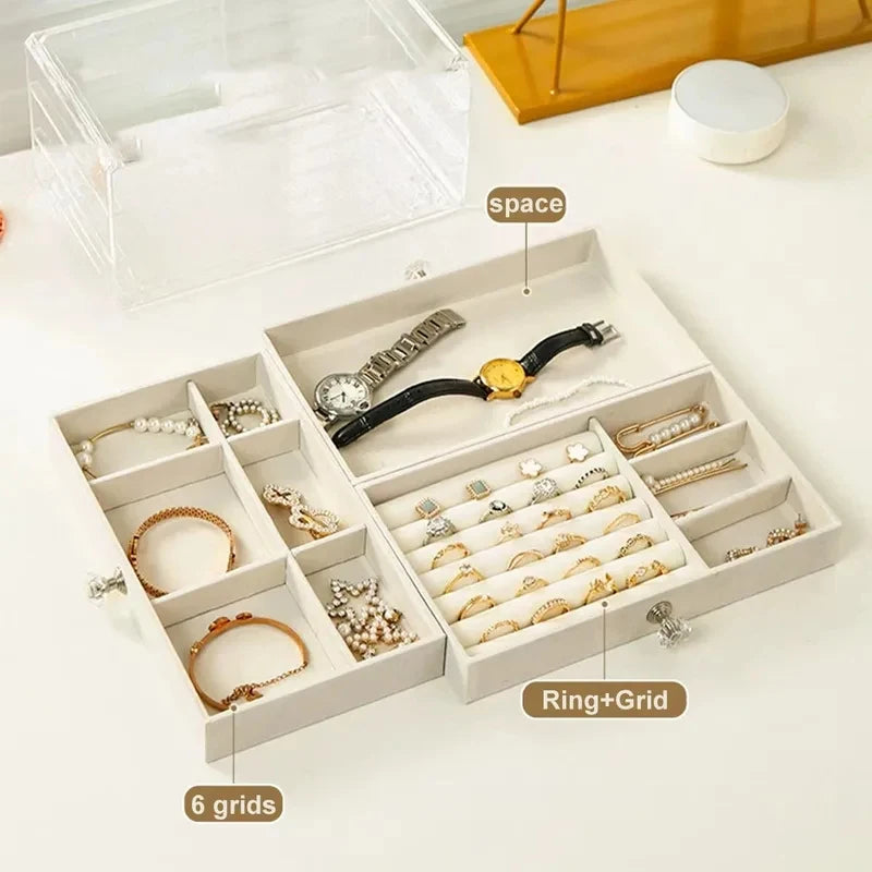 3-Tier Stackable Drawer Jewelry Box | Velvet Organizer Case Jewelry Storage Box QXL