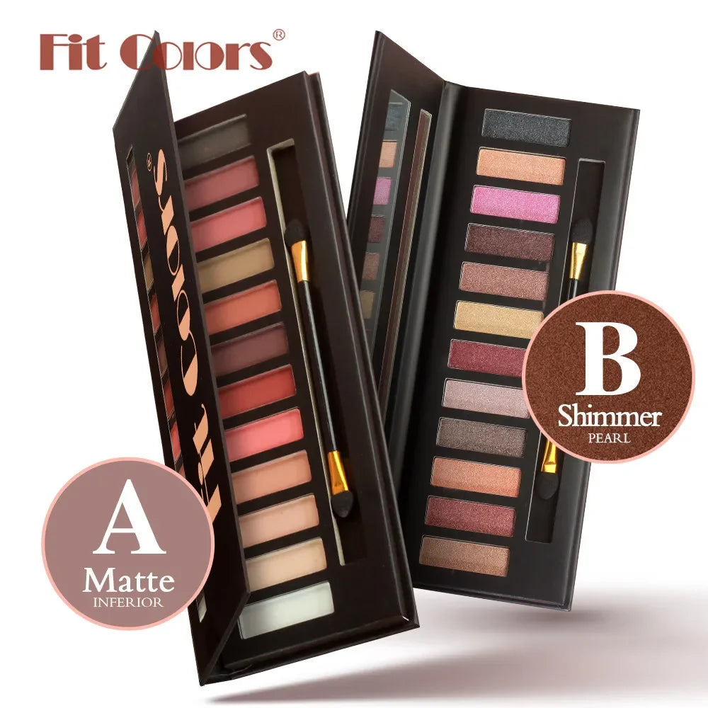 Fit Colors 12-Shade Matte & Shimmer Eyeshadow Palette | Contour Blush Eyeshadow Palette QXL