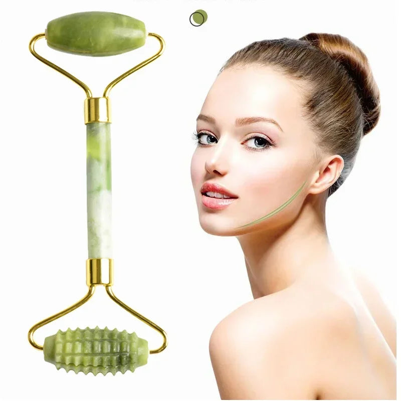 Jade Face Roller & Gua Sha Board Set | Natural Stone Massager Jade Facial Roller Set QXL