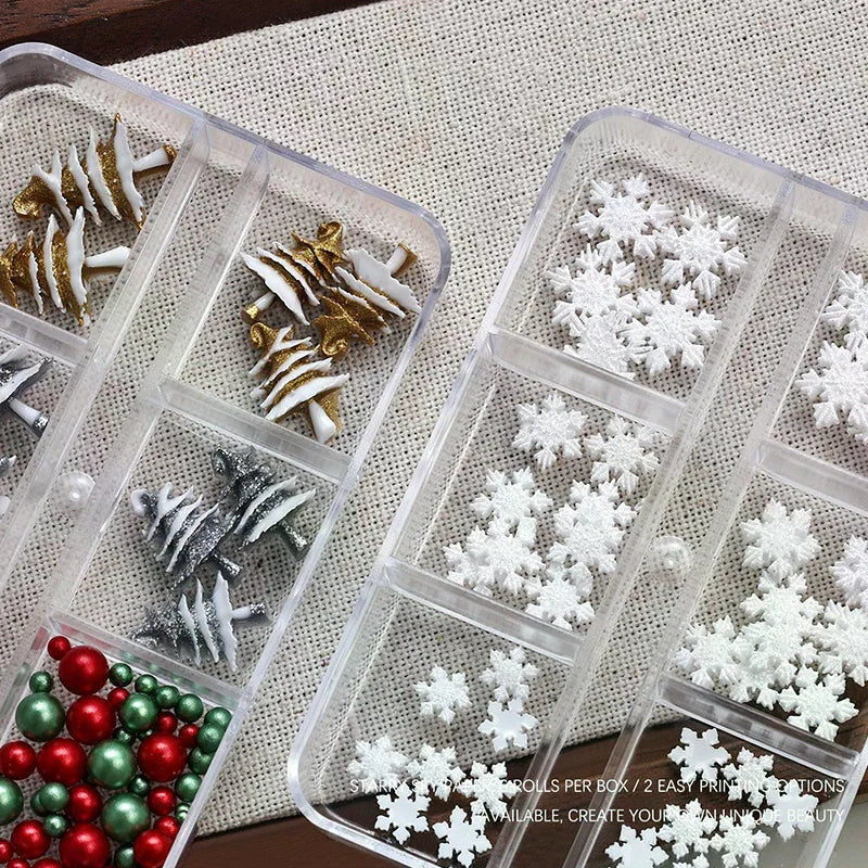 6-Grid Christmas Nail Charms | Snowflake Beads & Rhinestones Nail Art Charms QXL