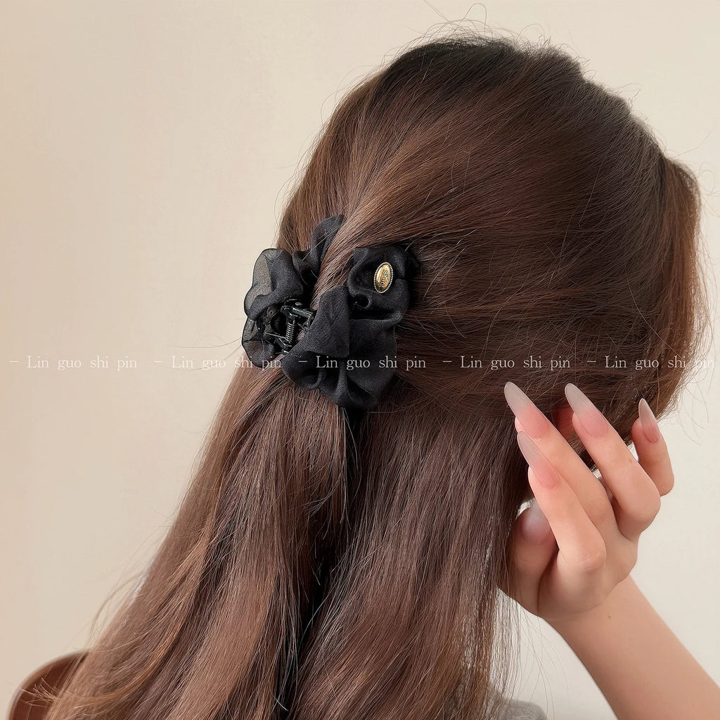 Mesh Pleated Half-Up Shark Claw Clip | Elegant Hair Clip Hair Claw Clip QXL