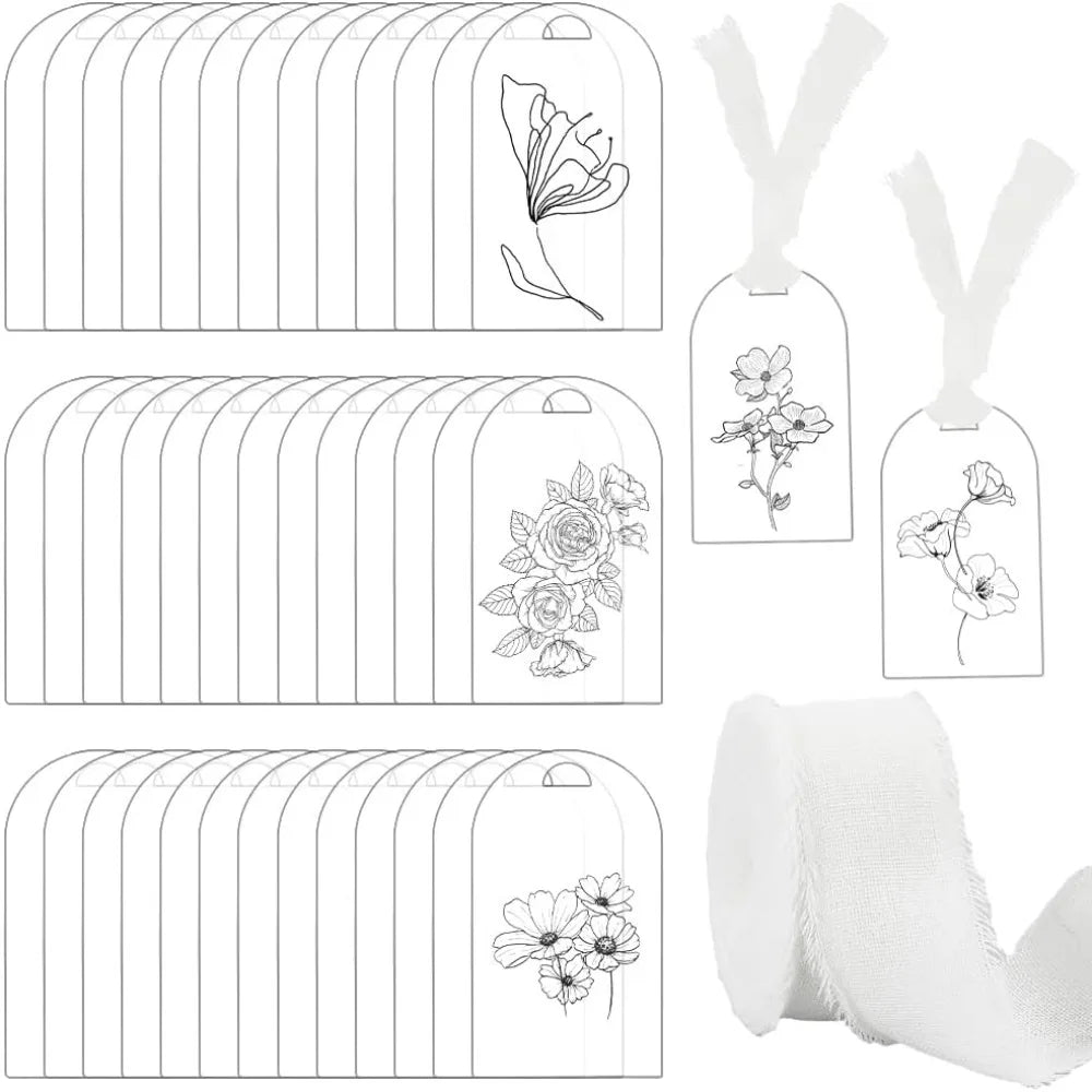 20-Pack Clear Acrylic Place Cards with Ribbon | Wedding & Party Acrylic Place Cards QXL