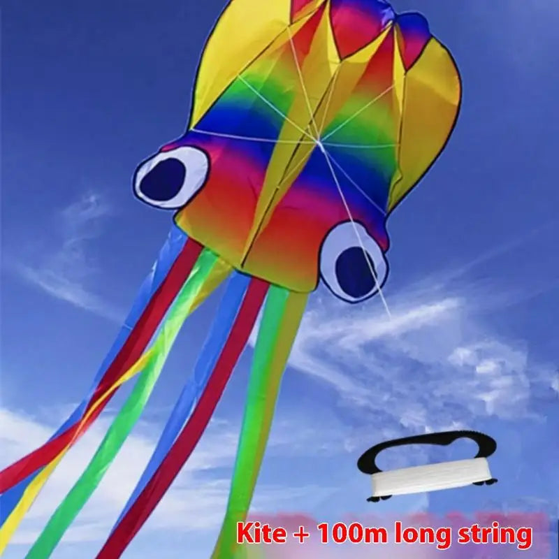 4m Giant 3D Octopus Soft Kite | Rainbow Colors & 100m Line Giant Soft Kite QXL With kite string