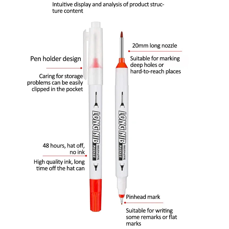 Deep Hole Long Nib Marker Pens | Double-Headed Woodworking Woodworking Marker Pen QXL