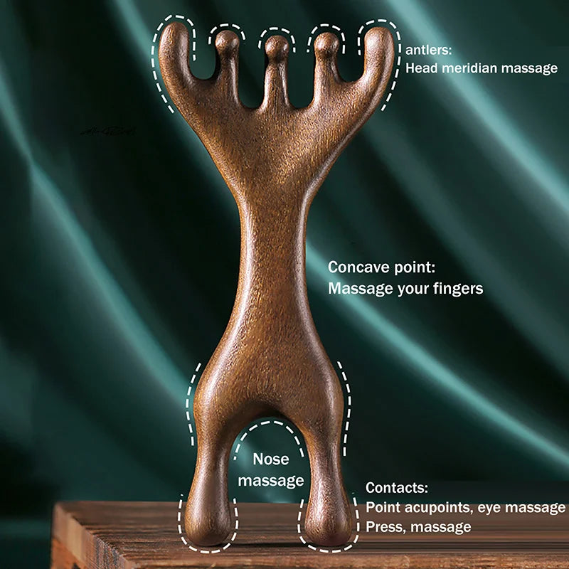 Sandalwood Deer Antler Wide Tooth Comb & Scalp Massager Scalp Massage Comb QXL