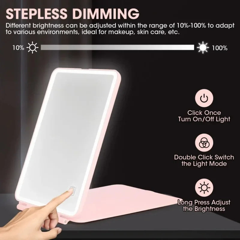 LED Lighted Folding Travel Makeup Mirror | 3 Colours Touch Dim LED Makeup Mirror QXL
