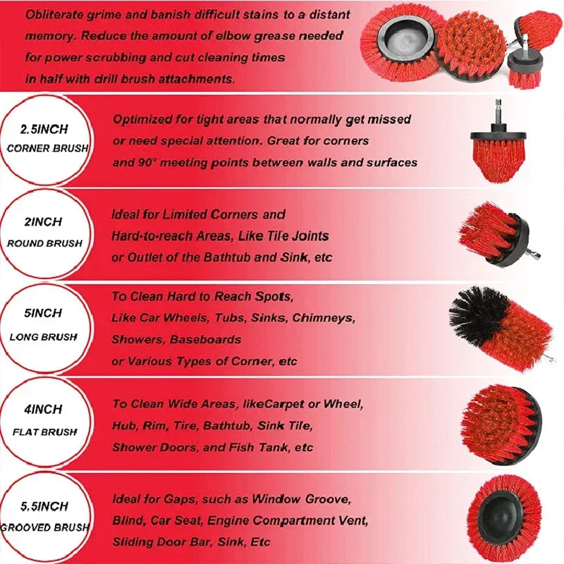EAFC 3/5-Piece Drill Scrubber Brush Kit | Nylon Cleaning Set Drill Scrubber Brush Kit QXL