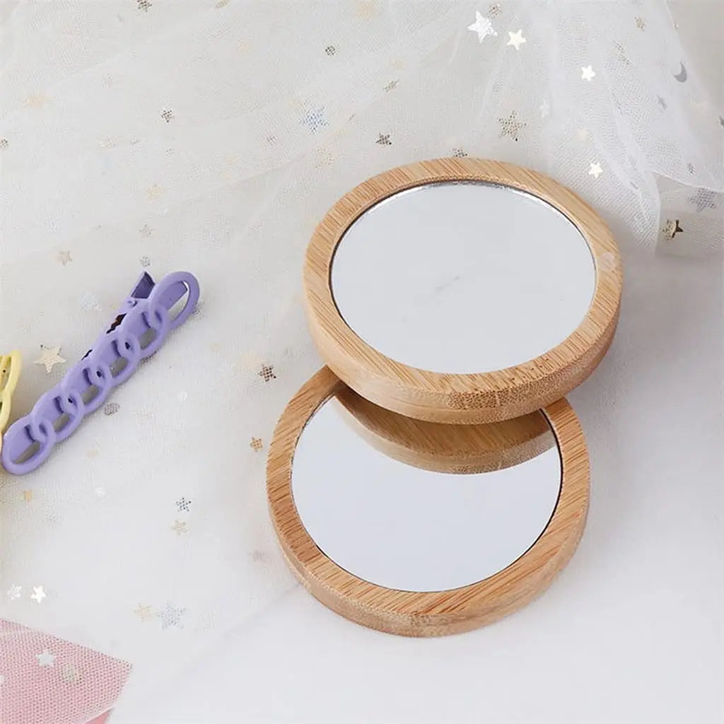 Bamboo Handheld Round Makeup Mirror | Portable Vanity Mirror Handheld Makeup Mirror QXL