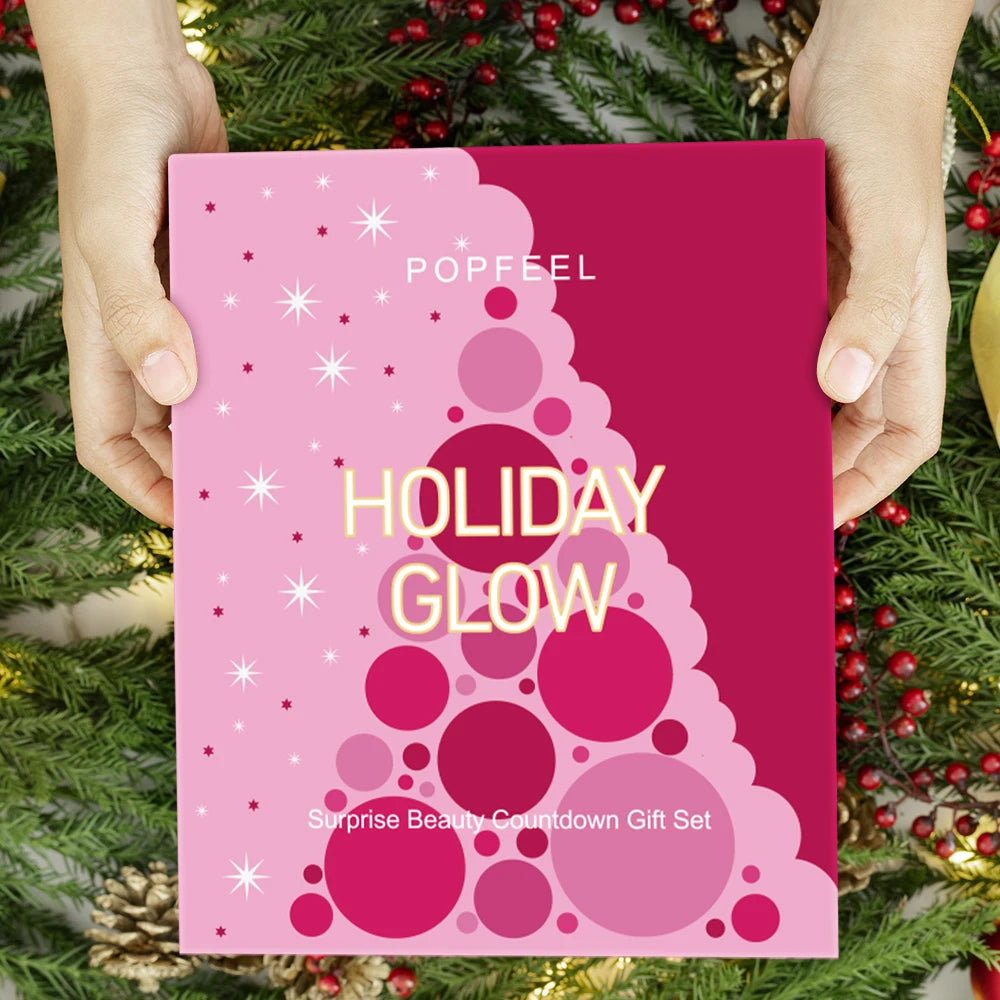 POPFEEL 24-Day Holiday Glow Advent Calendar Makeup Gift Set Makeup Advent Calendar QXL