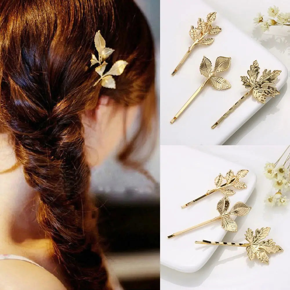Metal Leaf Hair Clip Barrette | Elegant Bridal Bobby Pin Hair Clip Barrette QXL