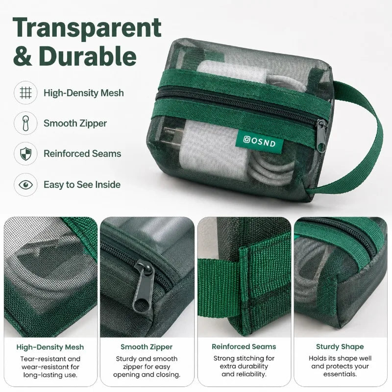 6-Pack Mesh Tech Organizer Pouches | Cable & Accessory Storage Mesh Organizer Pouches QXL