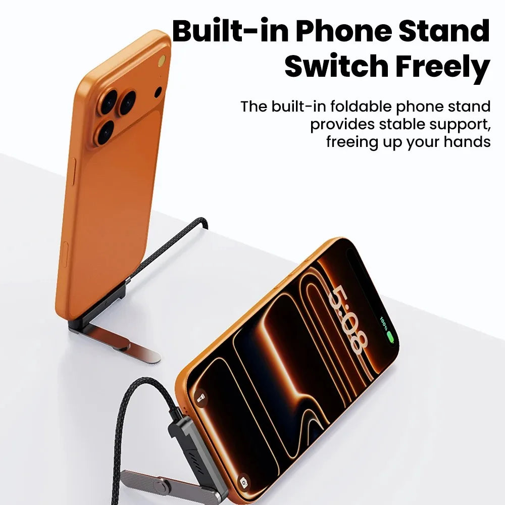 2-in-1 USB-C 240W Fast Charging Cable with Foldable Phone Stand Fast Charging Cable QXL