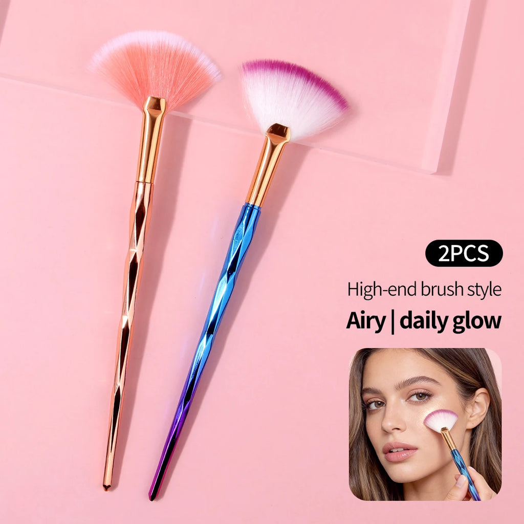 KOSSHOW Fan Highlighter Brush Set | Diamond Handle 2-Piece Highlighter Brush Set QXL