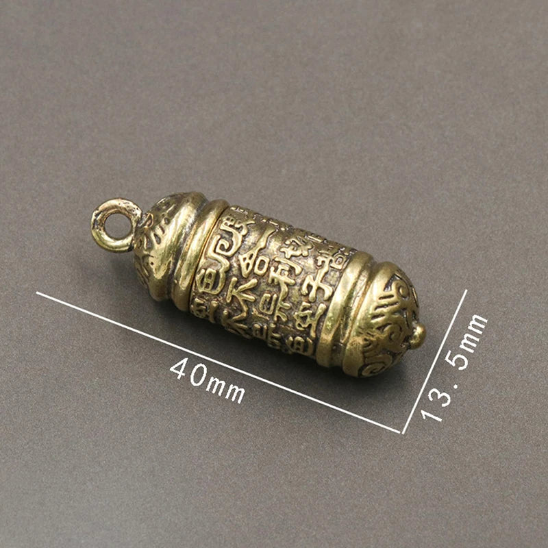 Hollow Brass Buddha Sutra Cylinder Pendant Keychain & Necklace Brass Pendant Keychain QXL A