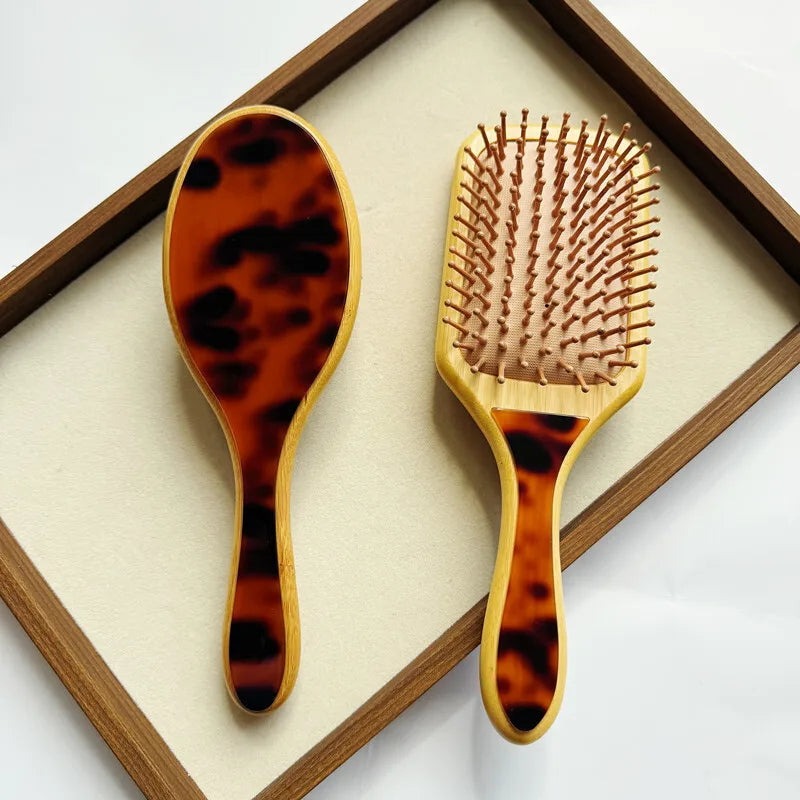 Bamboo Air Cushion Massage Comb | Anti-Static Leopard Print Hair Massage Comb QXL