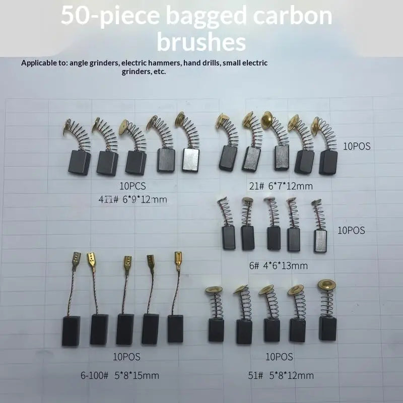 50-Pc Carbon Brush Set | 5 Models for Motors & Power Tools Carbon Brush Set QXL