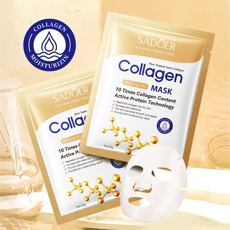 10-Pack Collagen Face Sheet Masks – Moisturizing & Brightening Collagen Sheet Mask QXL