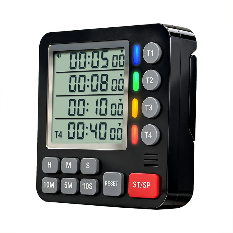 4-Channel Digital Kitchen Timer | Large LCD Count Up/Down Digital Kitchen Timer QXL