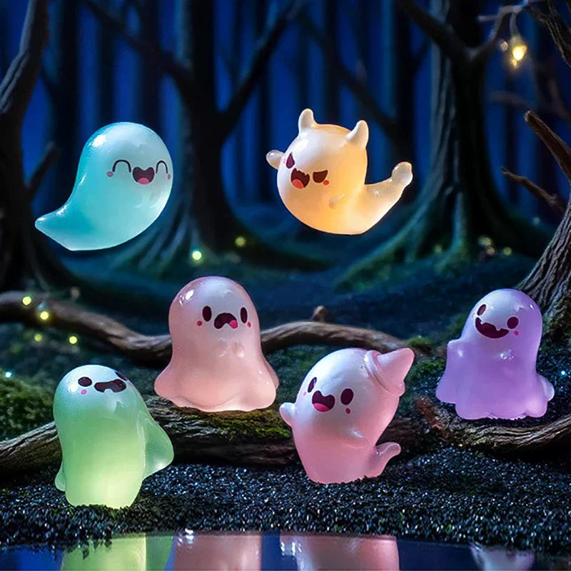 6-Pack Glow-in-the-Dark Halloween Ghost Resin Figurines Halloween Figurines QXL