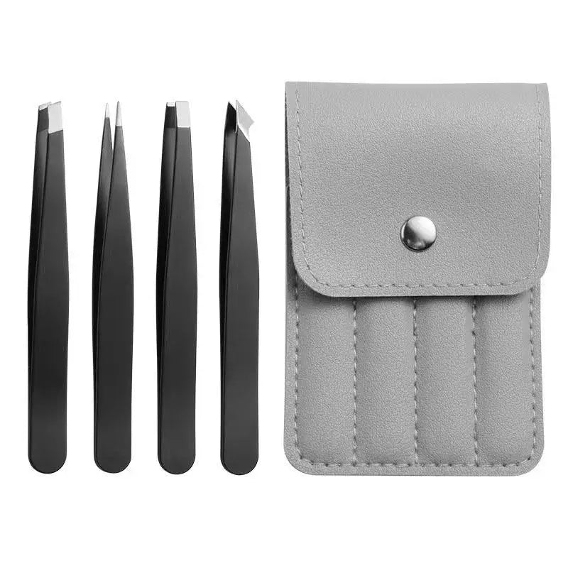 4-Piece Stainless Steel Eyebrow Tweezers Set | Slant & Flat Tip Eyebrow Tweezers Set QXL