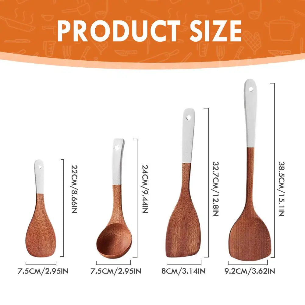 4-Piece Wooden Wok Spatula & Spoon Set | Heat-Resistant Kitchen Utensil Set QXL
