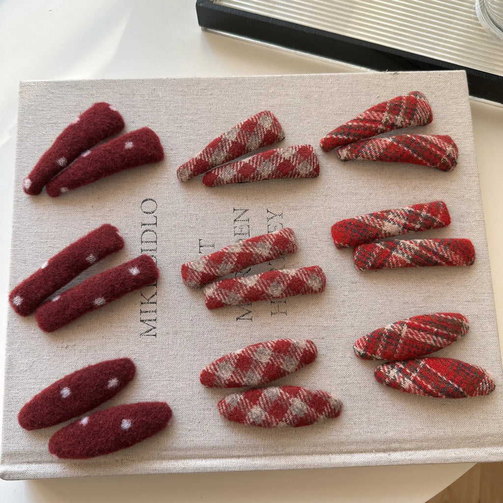 Red Plaid Tweed Hair Clips | Non-Slip Side Bang Clip Hair Clip QXL