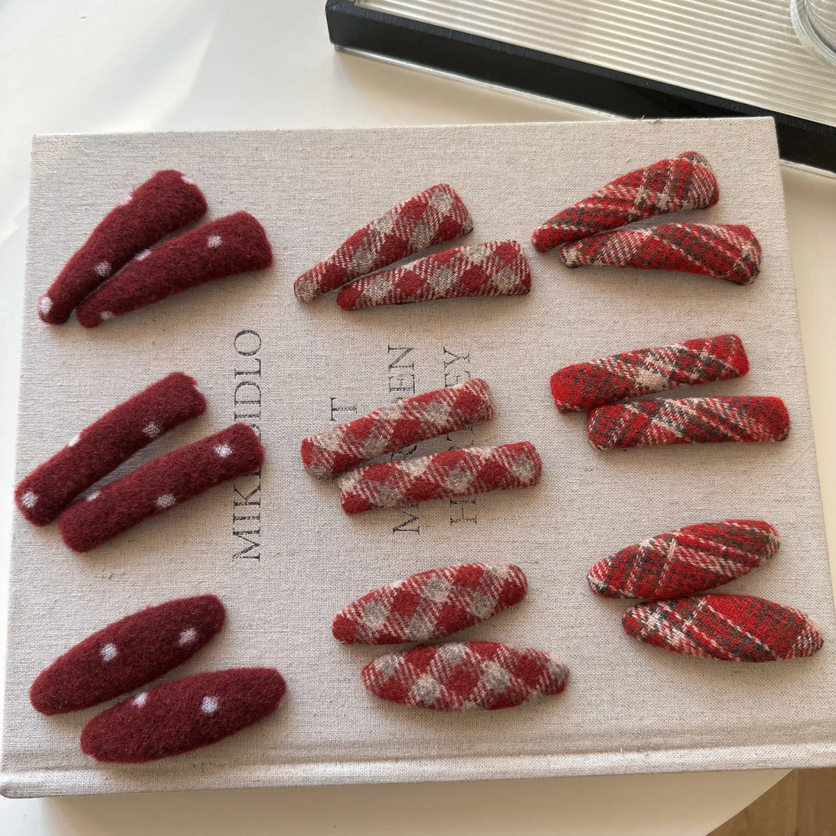 Red Plaid Tweed Hair Clips | Non-Slip Side Bang Clip Hair Clip QXL