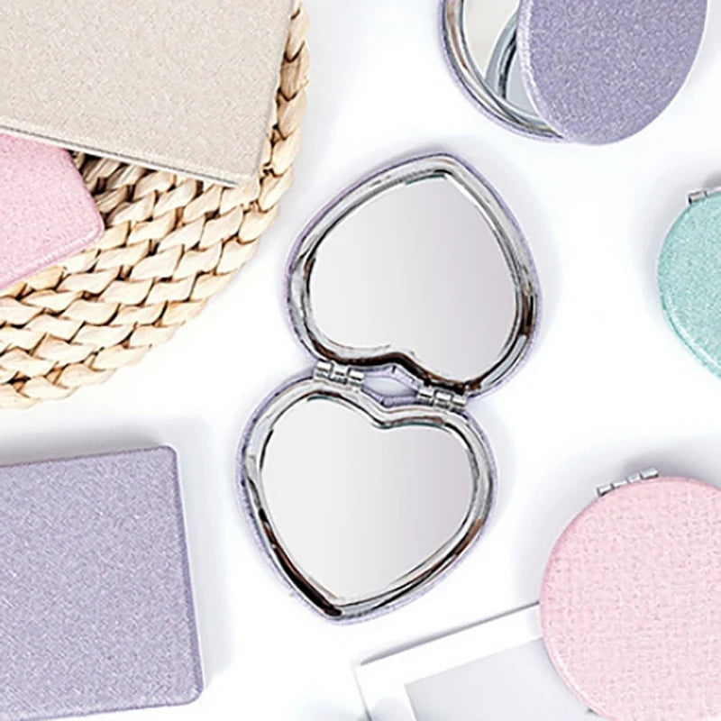 Heart-Shaped Dual-Sided Compact Makeup Mirror | HD Folding Compact Vanity Mirror QXL