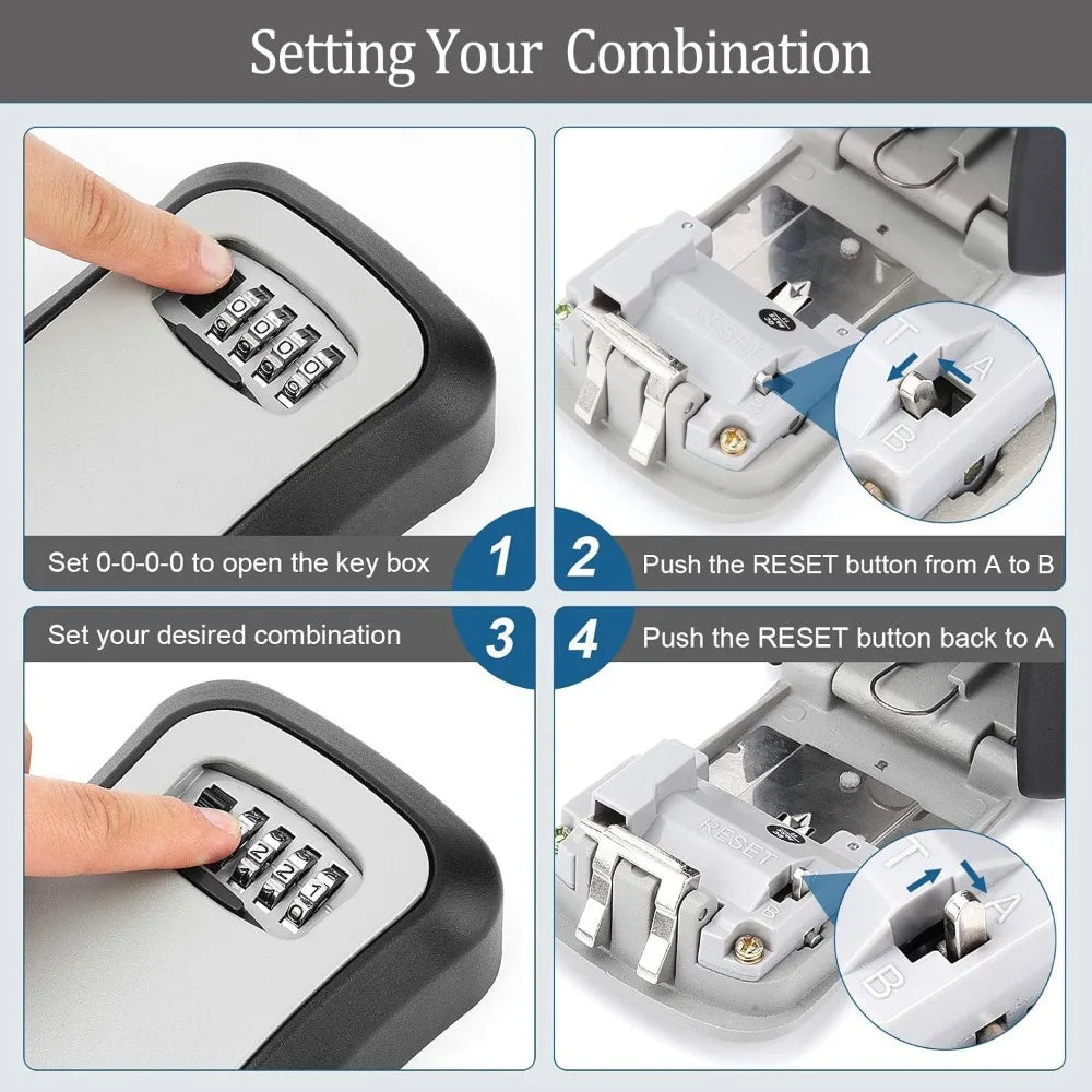Wall Mounted Key Lock Box | 4-Digit Combination Key Safe Key Lock Box QXL