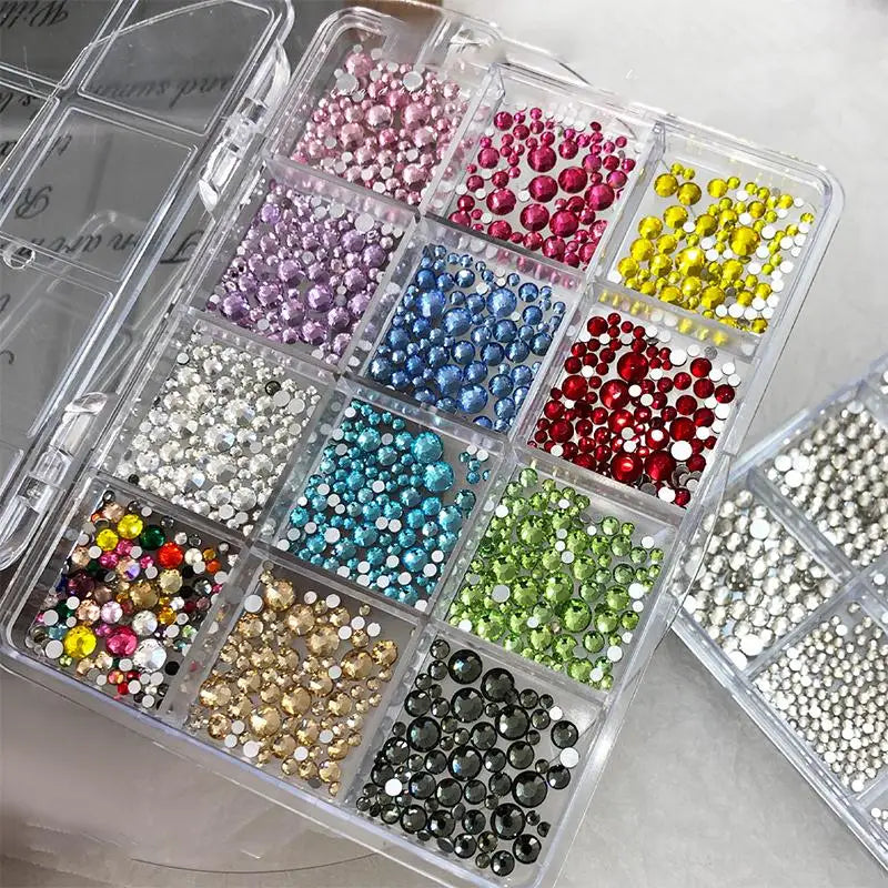 12-Grid Crystal Flatback Nail Rhinestones | DIY Nail Art Nail Art Rhinestones QXL