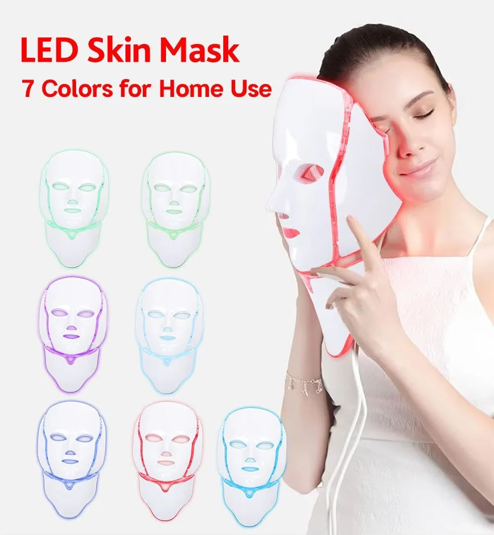 7-Color LED Light Therapy Face & Neck Mask | Skin Rejuvenation LED Therapy Face Mask QXL