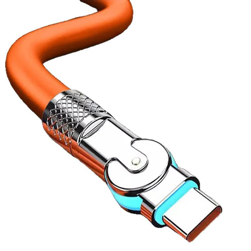 120W USB-C Silicone Cable | 180° Rotating Elbow Fast Charge USB-C Charging Cable QXL
