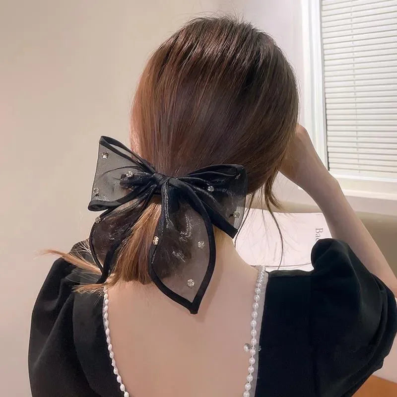 Black Glitter Bow Hair Clips | Korean Fashion Barrettes Bow Hair Clip QXL