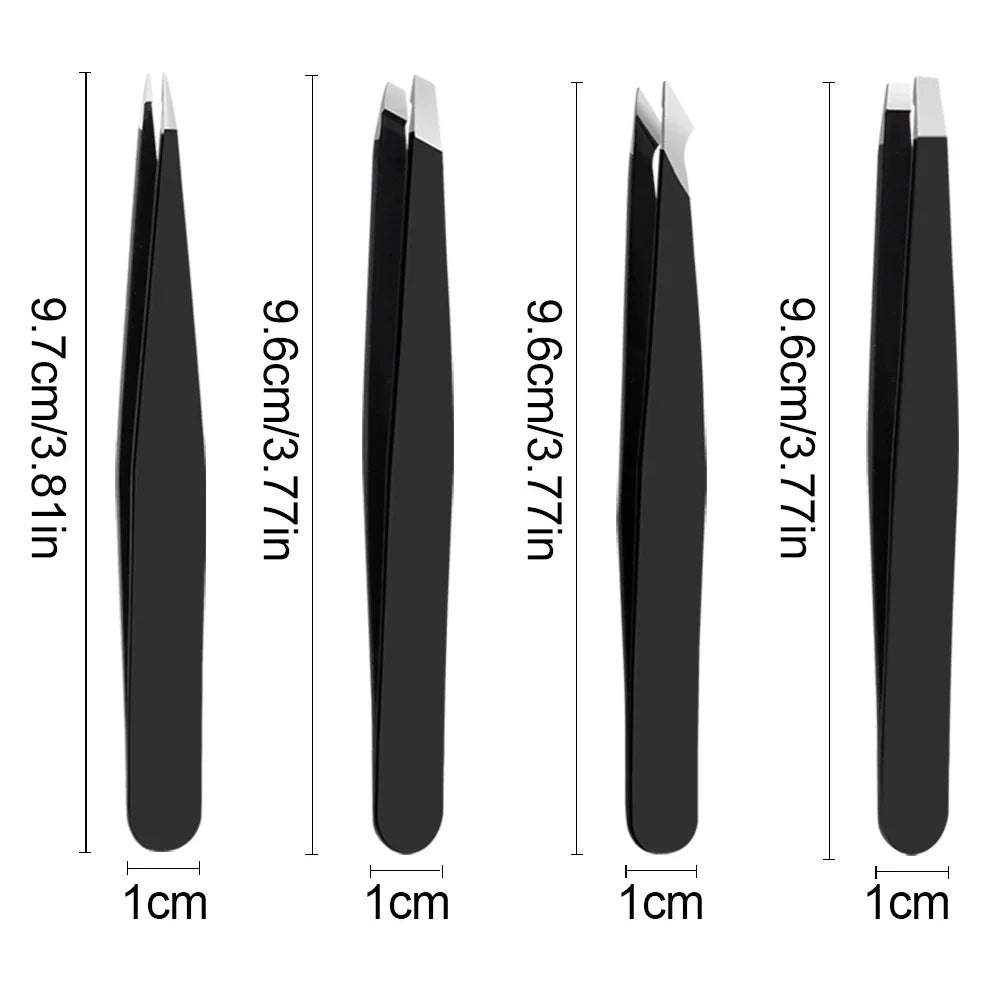4-Piece Stainless Steel Eyebrow Tweezers Set – 4 Tip Types Eyebrow Tweezers Set QXL