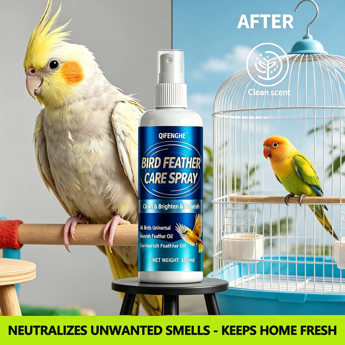 Bird Feather Care Spray – Cleans, Brightens & Nourishes Bird Grooming Spray QXL