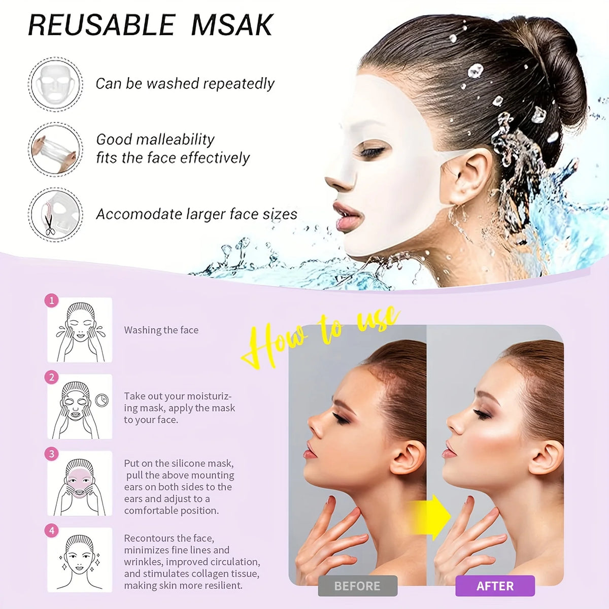 Reusable 3D Silicone Ear Hook Face Mask | Moisturizing Tool Silicone Face Mask QXL