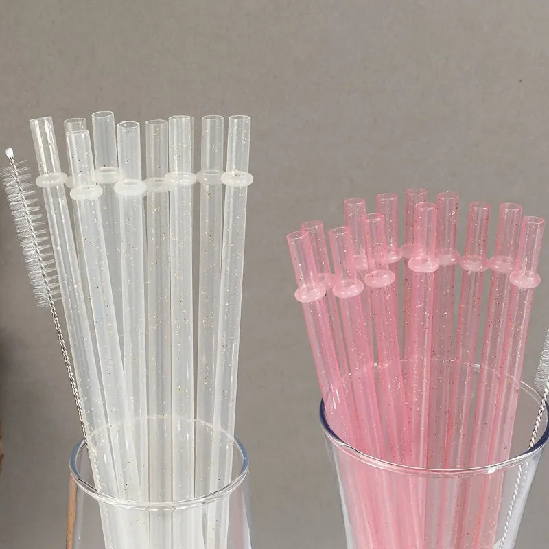 Reusable Glitter Plastic Straws + Cleaning Brush | Holiday Set Reusable Drinking Straws QXL
